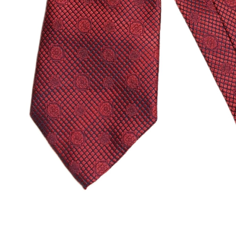 A.Vincenzo Geometric Tie Men’s 60” Red Black Woven Art Deco Medallion Wide New